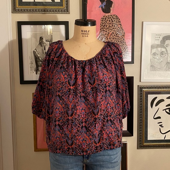 Joie Newbury Silk Abstract Paisley Print Blouse - Picture 2 of 7